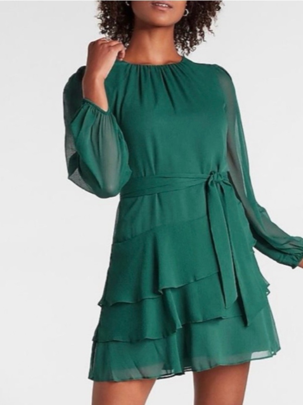 Express Emerald Green tiered ruffle dress Size Large